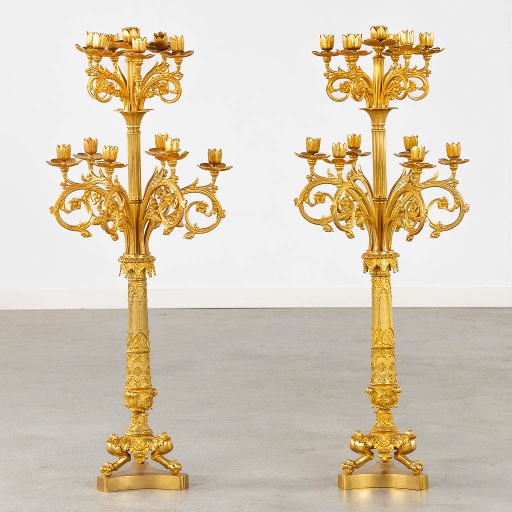 A pair of large candelabra, gilt bronze in Louis XVI style. 19th C. (H:95 x D:37 cm) (1 of 12)