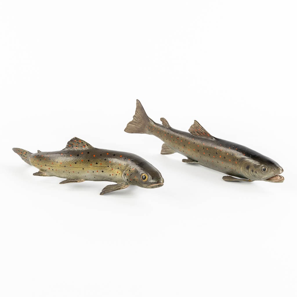 Franz BERGMANN (1861-1936) 'Two Trouts' cold patinated bronze. (W:27 x H:6 cm) (1 of 15)