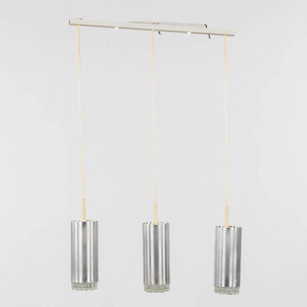 Staff Leuchten, a mid-century ceiling lamp. Chromed metal and glass. (W:68 x H:108 cm): Staff Leuchten, a mid-century ceiling lamp. Chromed metal and glass. Dimensions: (W:68 x H:108 cm)