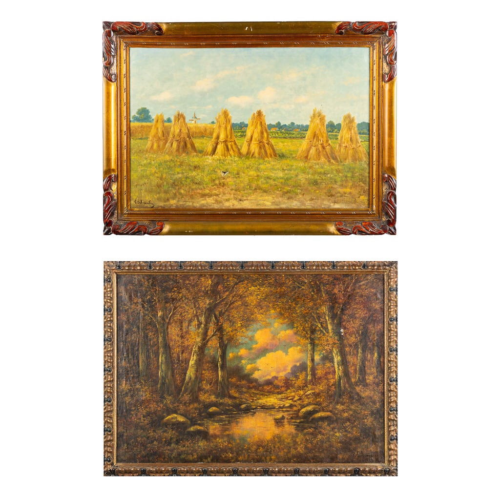 Paul SCHOUTEN (1860-1922) 'Haystacks and a Forest View' two paintings, oil on canvas. (W:100 x H:70 (1 of 16)