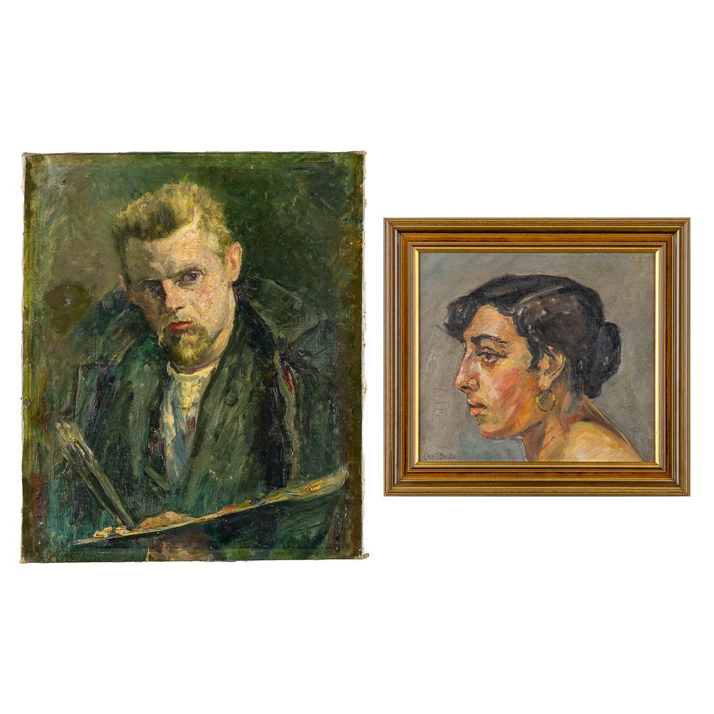 Oscar HALLE (1857-1921) 'Portrait of a lady & Self Portrait' oil on canvas. (W:37 x H:33 cm) (1 of 14)