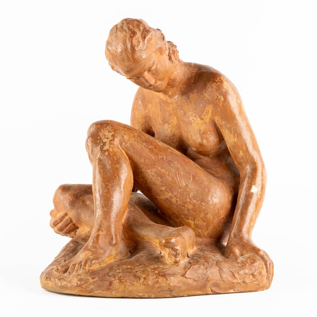 Jeanne Louise MILDE (act.c.1930-c.1970) 'Resting Lady' terracotta. (L:26 x W:30 x H:36 cm) (1 of 12)