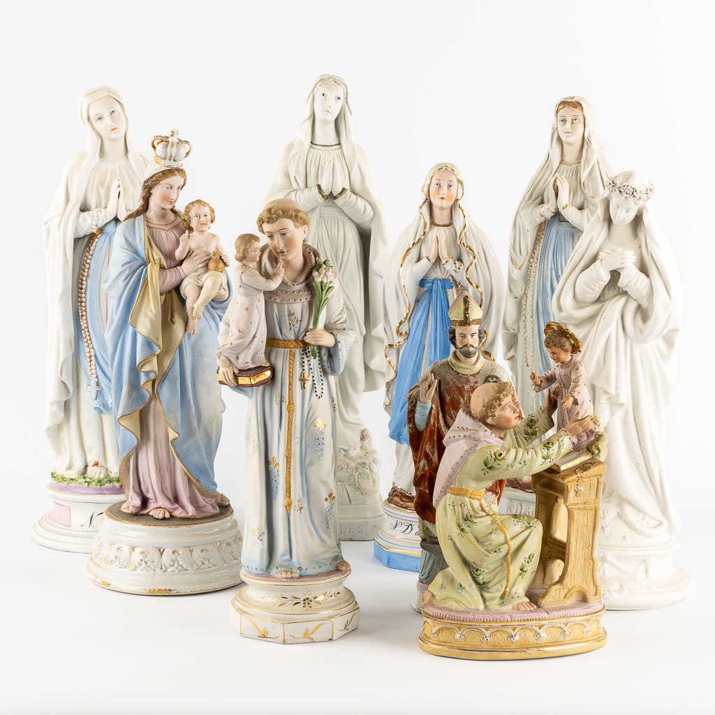 Nine bisque porcelain figurines of Saints, Madonna's. 20th C. (H:48 cm) (1 of 9)