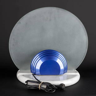 Bruno GECCHELIN (1939) 'Gong Table Lamp'. (L:40 x W:49 x H:45,5 cm): Bruno GECCHELIN (1939) 'Gong Table Lamp' Marble and glass and metal. Edition Skipper. Dimensions: (L:40 x W:49 x H:45,5 cm)