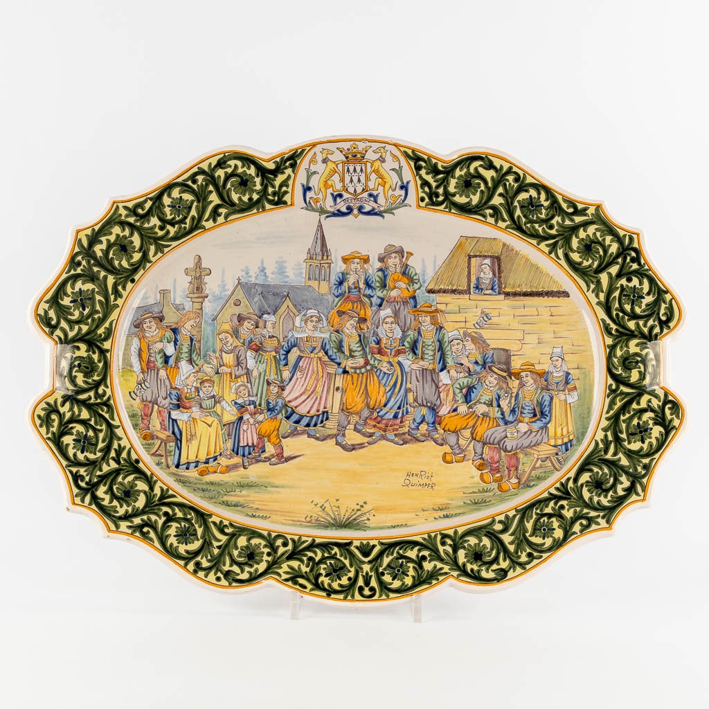 Henriot Quimper, a large faience serving platter with hand-painted decor. (L:48 x W:65 cm) (1 of 14)