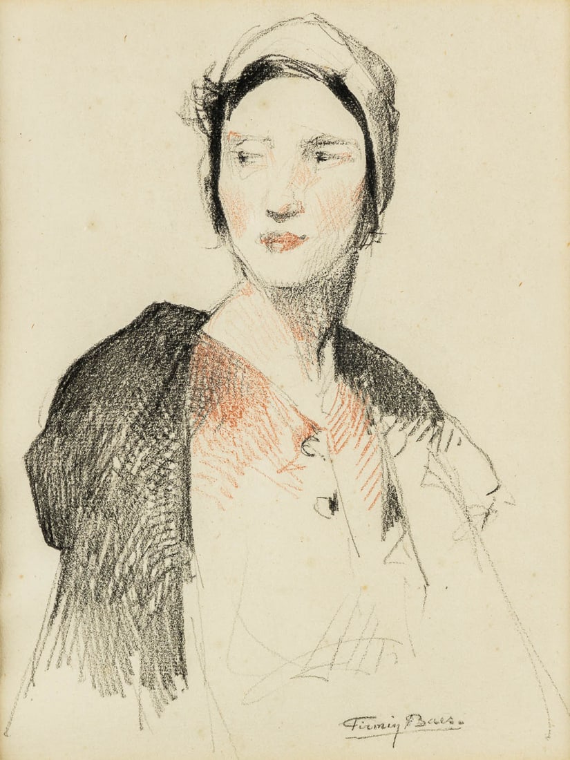 Firmin BAES (1874-1945) 'Portrait of a lady' (W:18 x H:24 cm): Firmin BAES (1874-1945) 'Portrait of a lady' Pencil on paper. Signed lower right. Dimensions: (W:18 x H:24 cm)