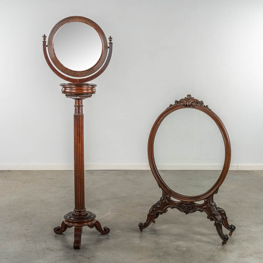 An antique Shaving Mirror, Napoleon 3, added a wood-sculptured fireplace screen. (W:48 x H:158 cm) (1 of 8)