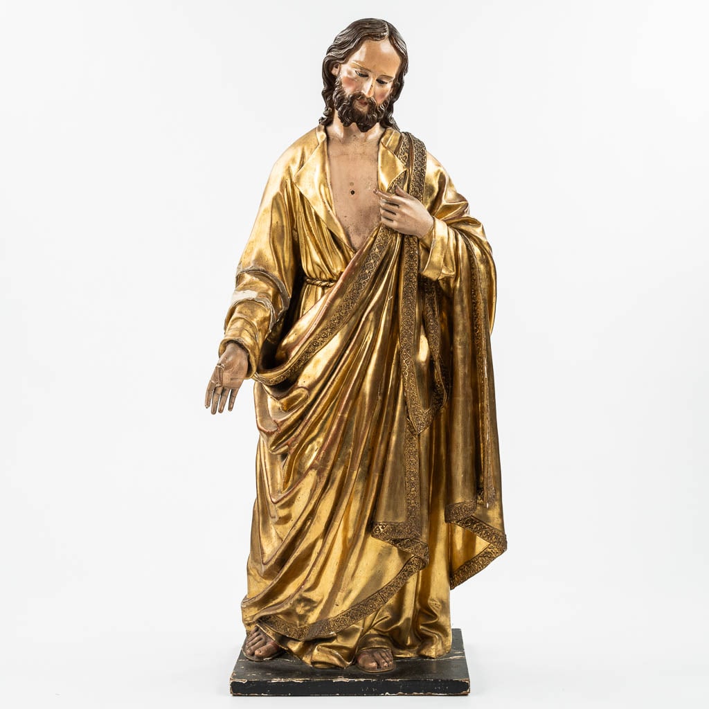 A large figurine of Jesus Christ, gilt and polychrome papier maché. Late 19th C. (L:35 x W:46 x (1 of 11)