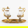 A pair of wine and water cruets, gold-plated metal and enamel. Gothic Revival. (L:18 x W:26,5 x