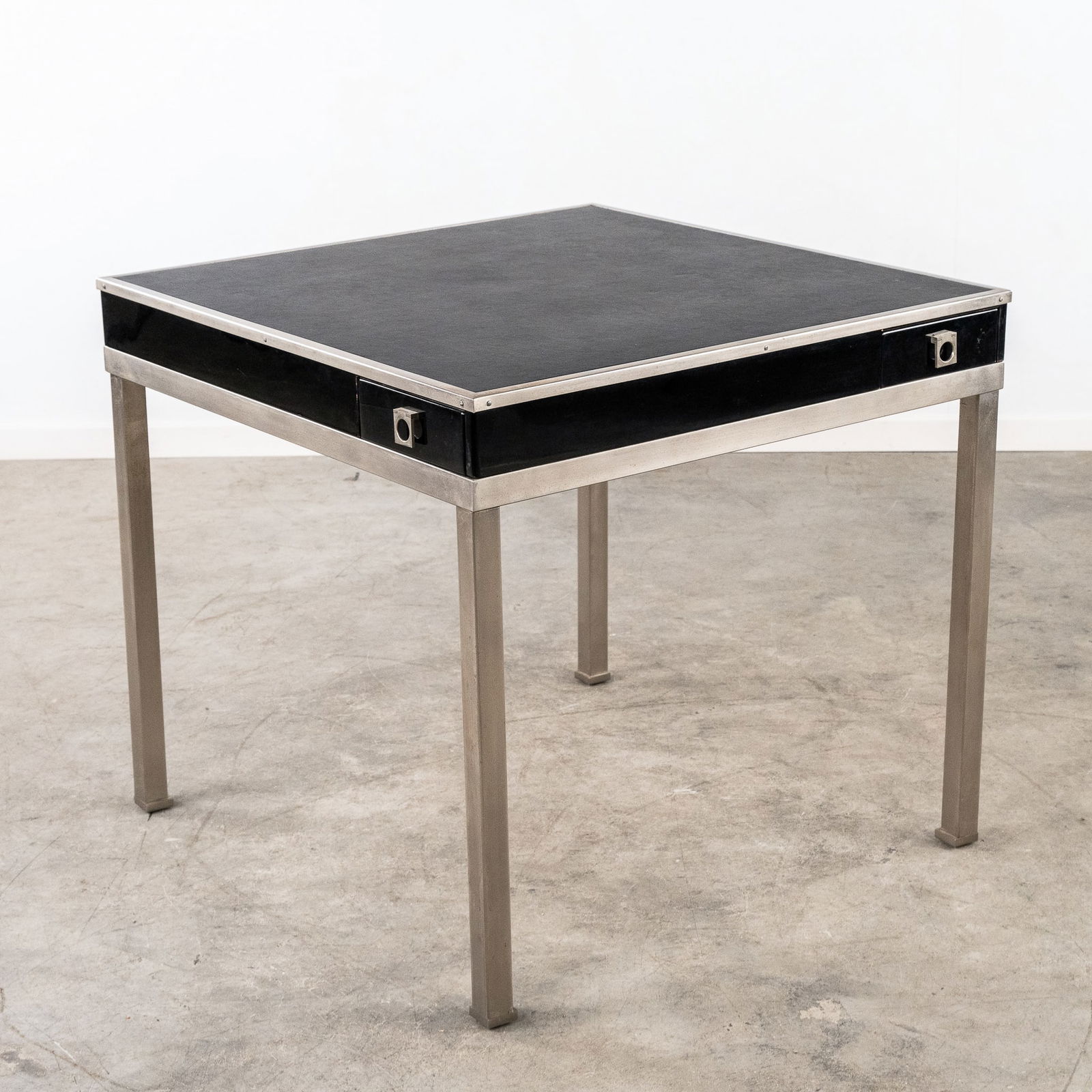 Guy Lefevre (1933-2018) 'Bridgetable Or Pokertable' For Maison Jansen.: Guy LEFEVRE (1933-2018) 'Bridgetable or Pokertable' for Maison Jansen. , Chromed metal with a (Faux?) leather top, 4 drawers. Not signed. 