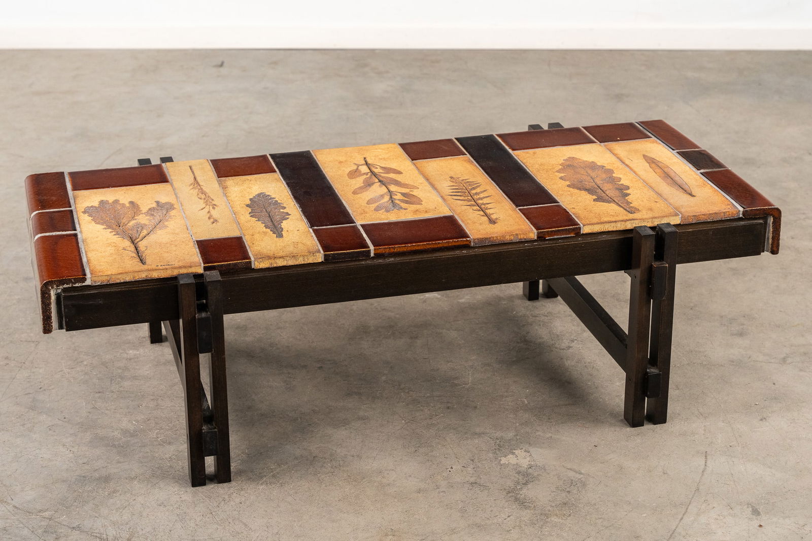 Roger Capron (1922-2006) 'Coffee Table' Ceramics And Wood.: Roger Capron (1922-2006) 'Coffee table' ceramics and wood.¬†, Floral decors, pressed in the clay when soft.¬†Signed Roger Capron.¬†