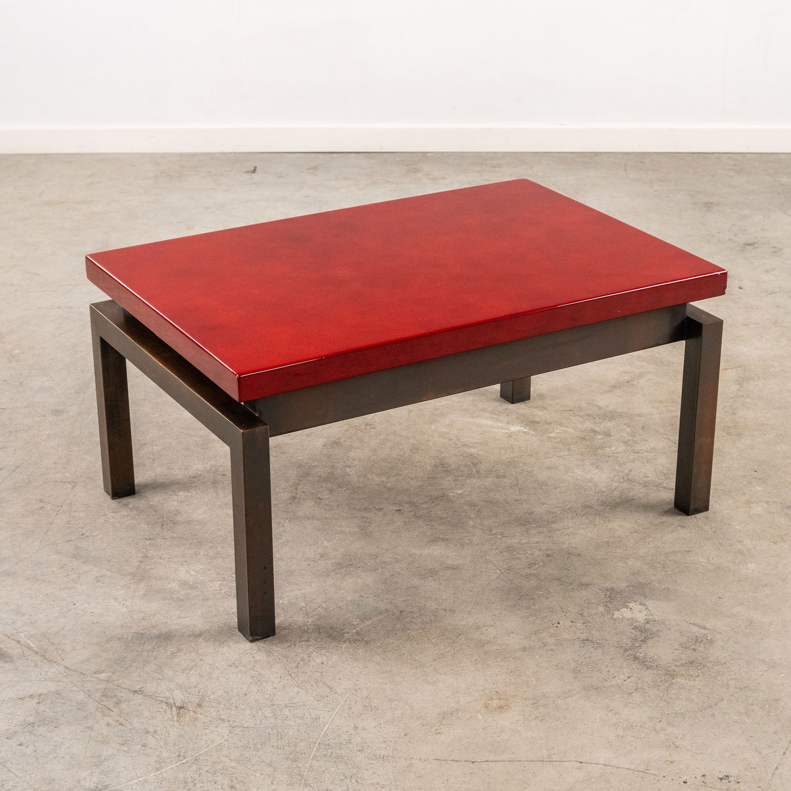 Roger Vanhevel (Xx)(Attr.) 'Coffee Table' Red Lacquered. Circa 1970.: Roger VanhevelRed lacquered table top mounted on a copper base.,