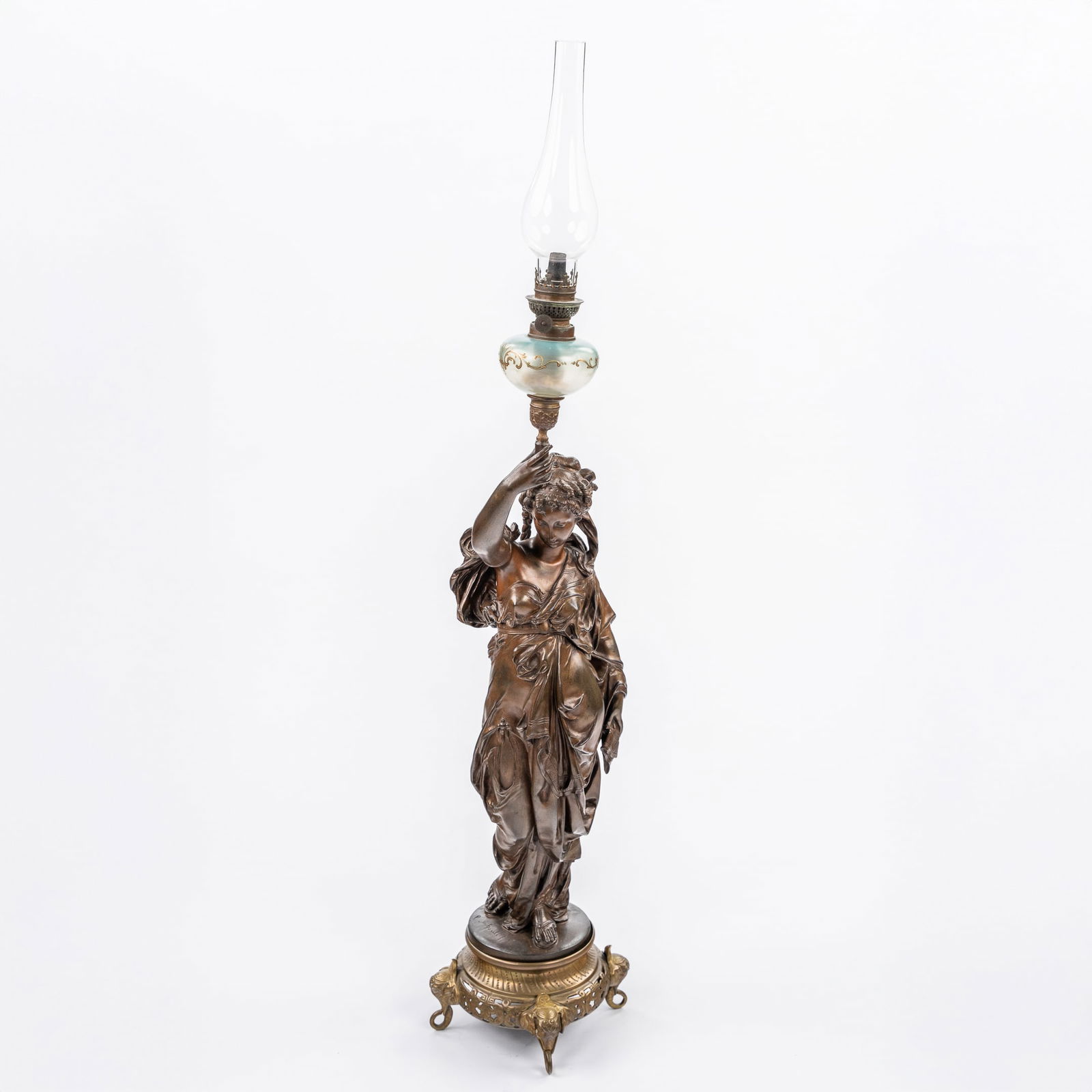 Paul ?âmile Machault (1800-1886) 'Figurative Lamp With A Torch?®re', Patinated Bronze. (1 of 13)