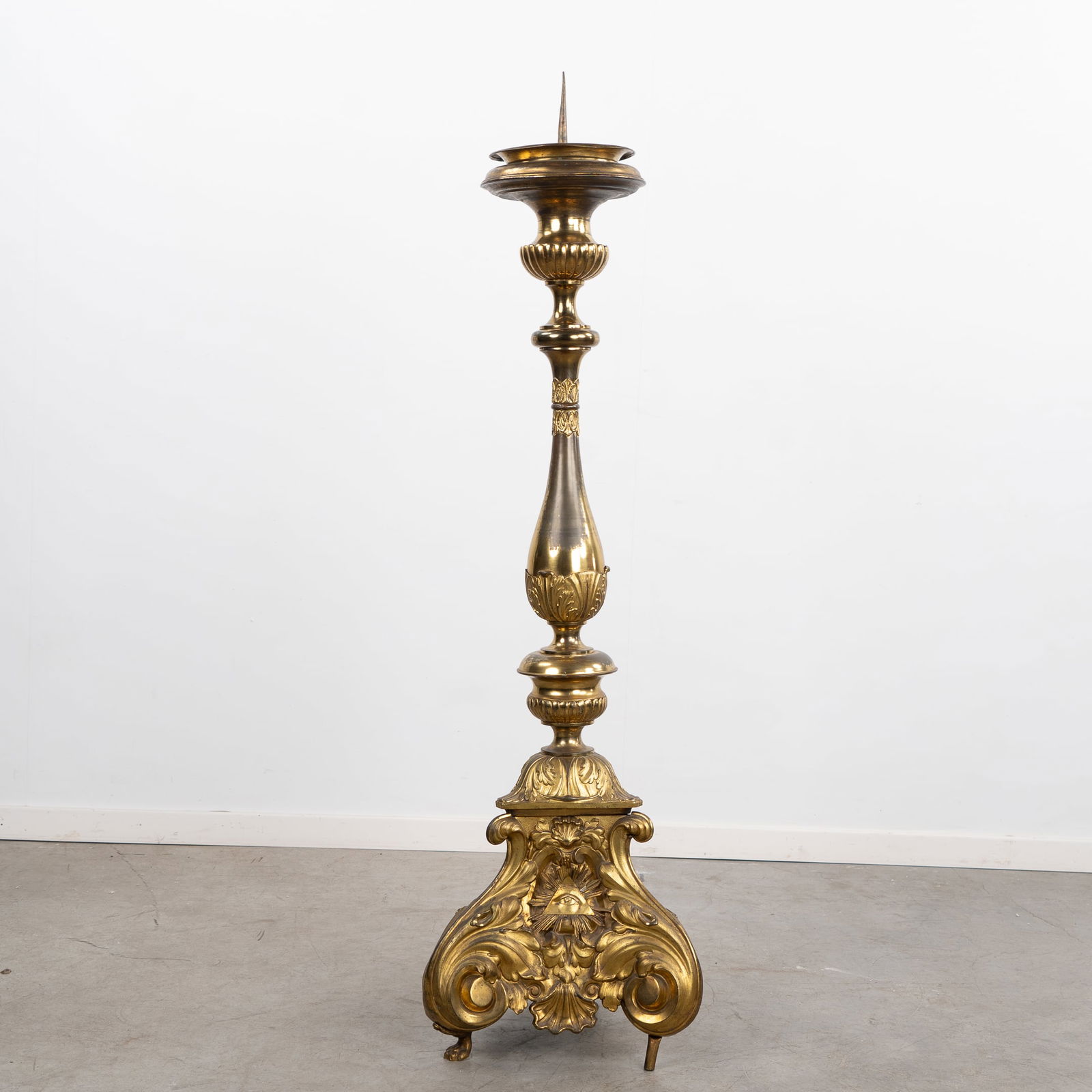 A large Church Candlestick, Baroque Revival, Brass.: A large Church Candlestick, Baroque Revival, Brass.