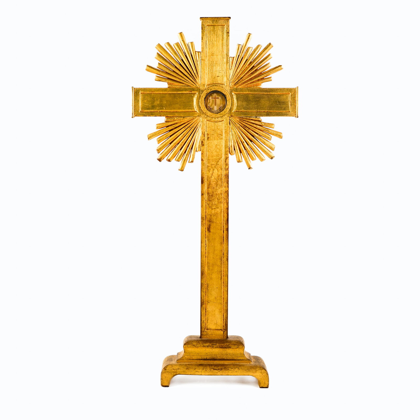 A Sunburst Reliquary monstrance with a relic of the True Cross, De Ligno Cruxis DNJC. (1 of 8)