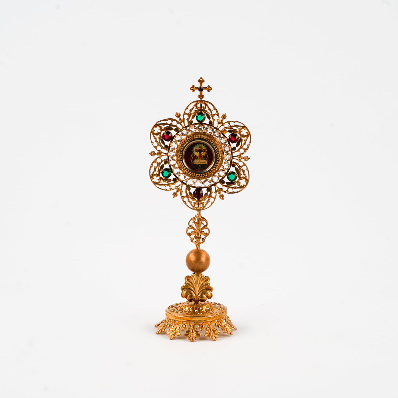 A reliquary monstrance with a relic of the True Cross, 'De Ligno S.S. Cruxis, DNJC', including the (1 of 8)