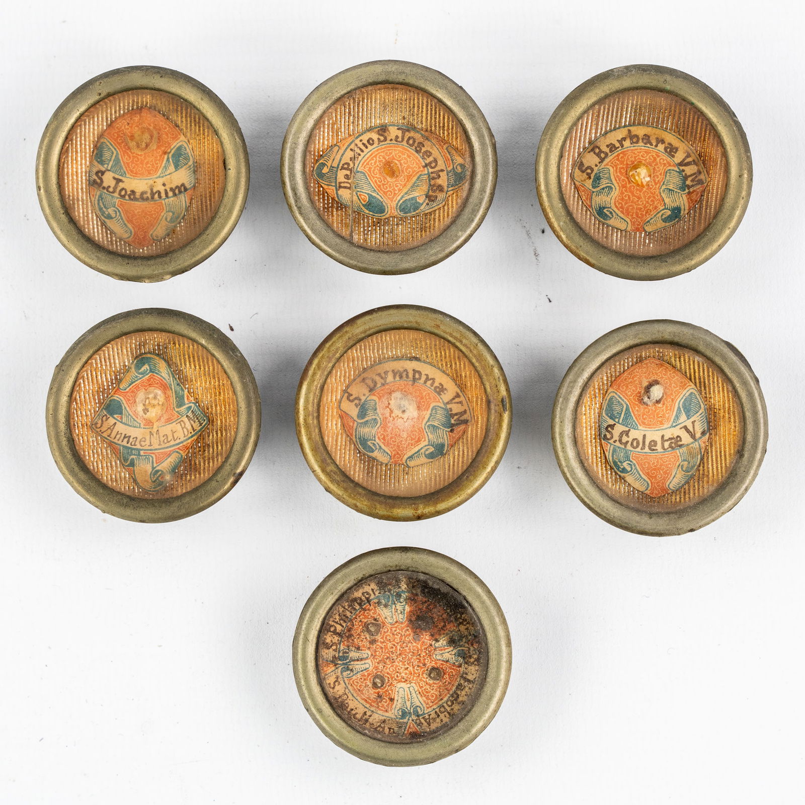 Seven sealed theca with relics for Saints, Apostles, and Martyrs. (1 of 6)