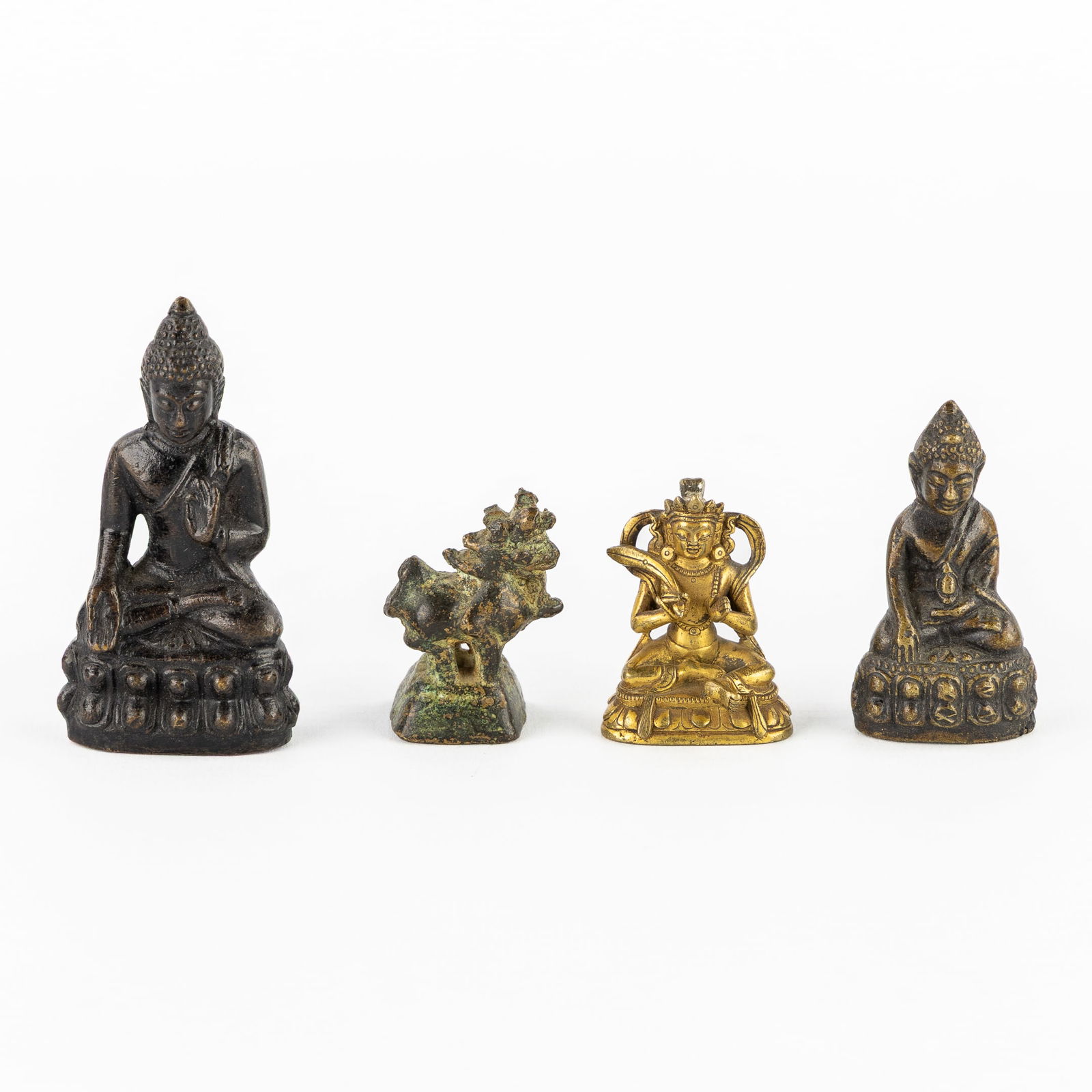 A Collection of Three Miniature Buddhas and an Opium Weight, Bronze, 19th/20th C. (1 of 4)