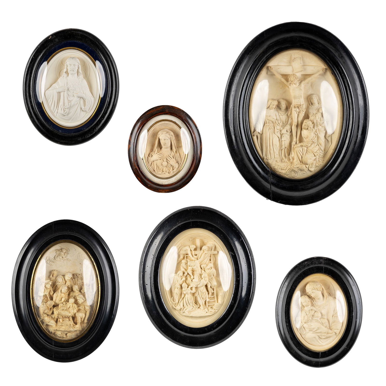 A Collection of six Oval Frames with Religious scènes, Meerschaum or Pipe clay. (1 of 16)