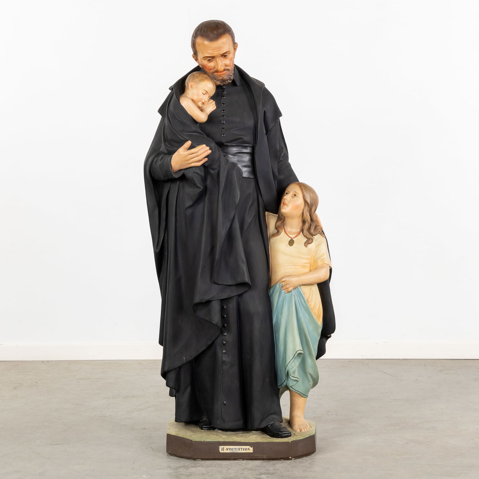 Saint Vincent de Paul, a Large Patinated Plaster Statue. (1 of 8)