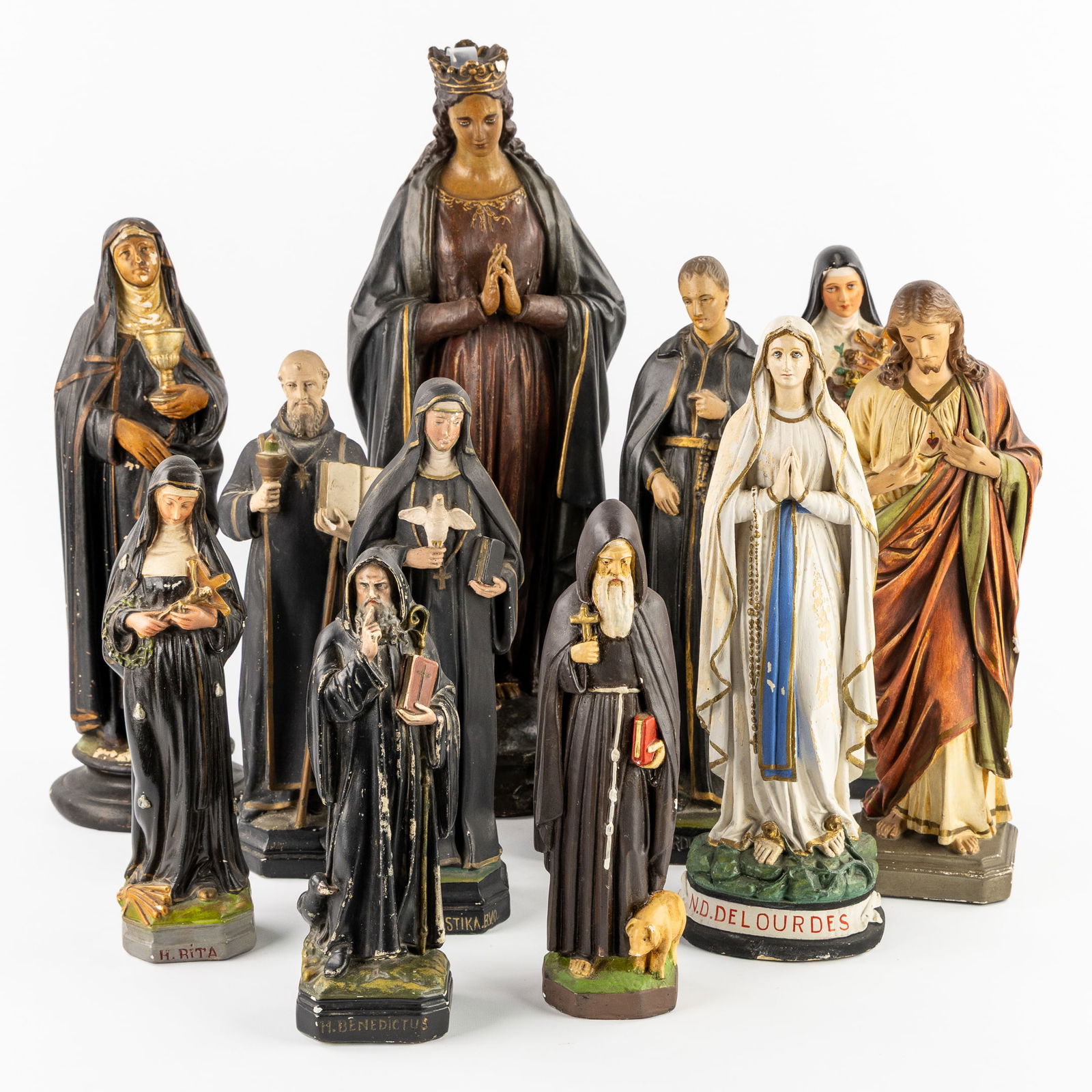 A Collection of 11 Statues of Saints, Patinated Plaster (1 of 8)