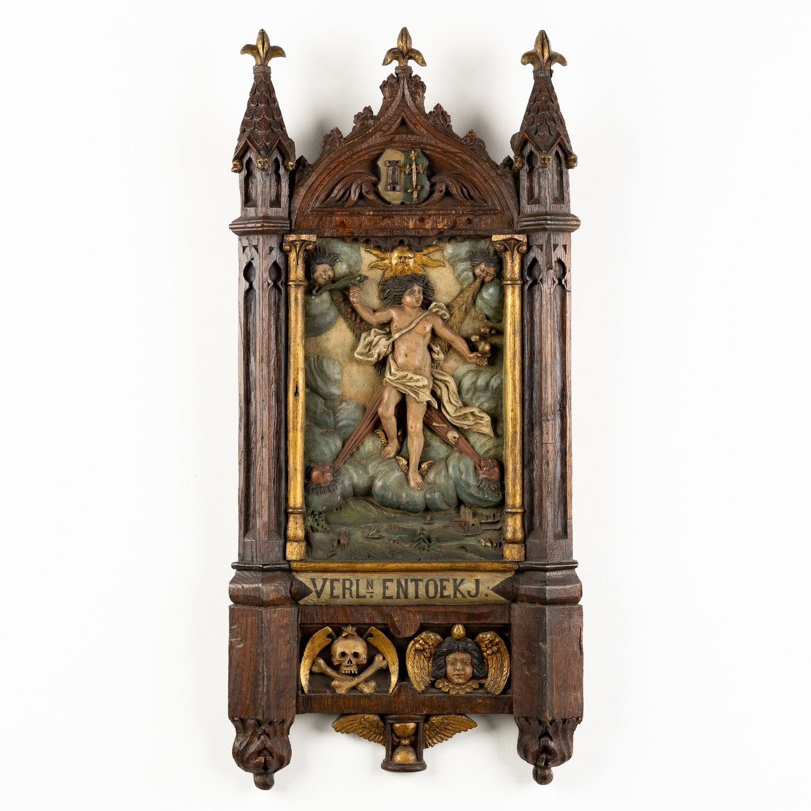 An Antique Retable or Epitaph, Richly Decorated, Archangel Gabriel teaches Daniel. 17th/18th C. (1 of 7)