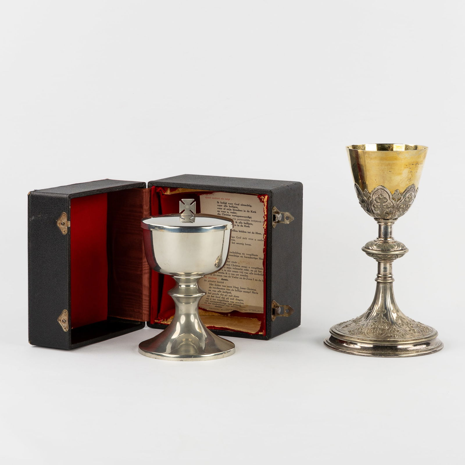 A Chalice and a Ciboria, Silver-plated and Gilded Metal. (1 of 9)