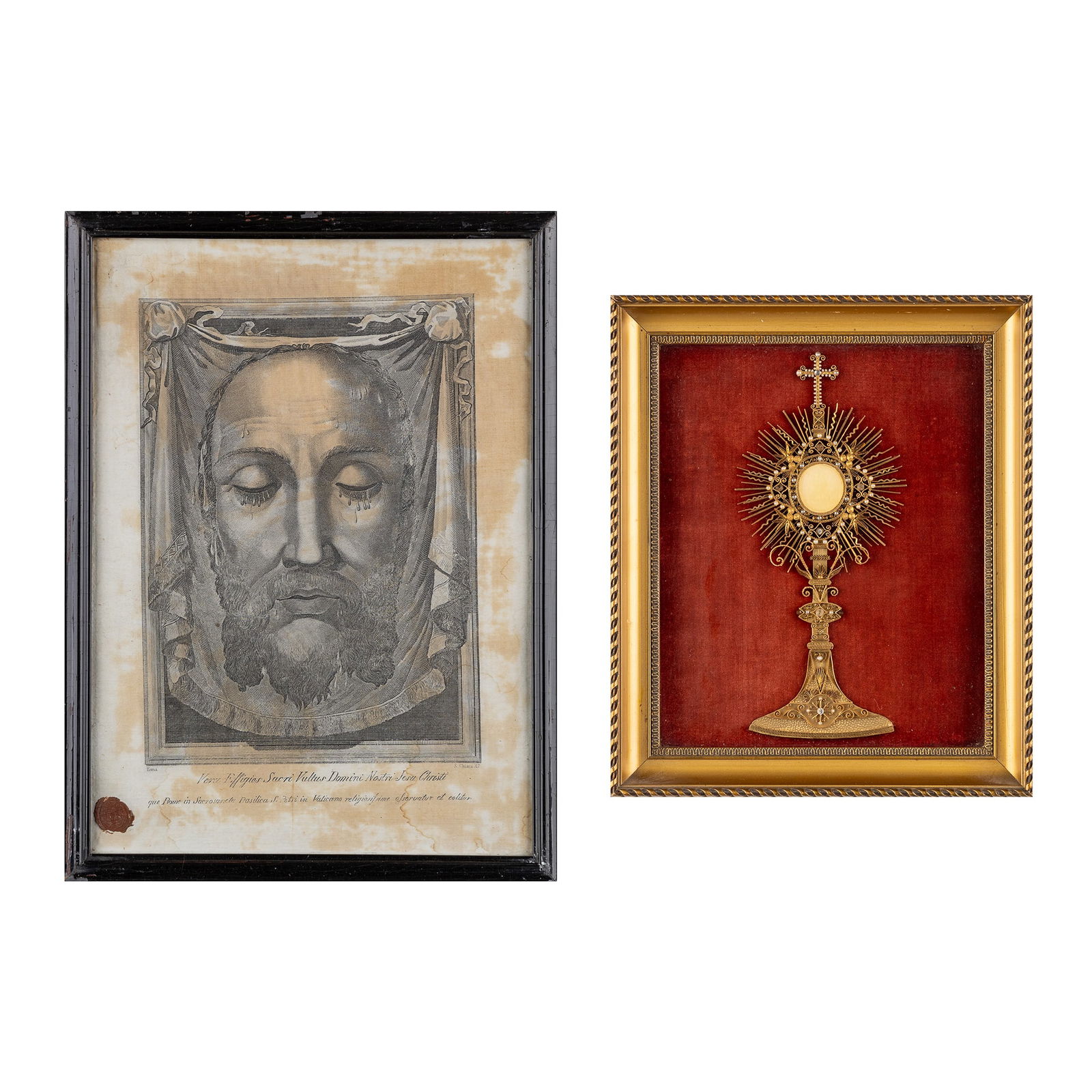 Two Religious Frames, Monstrance with Agnus Dei and Relic of 'The Veil of Veronica' (1 of 10)