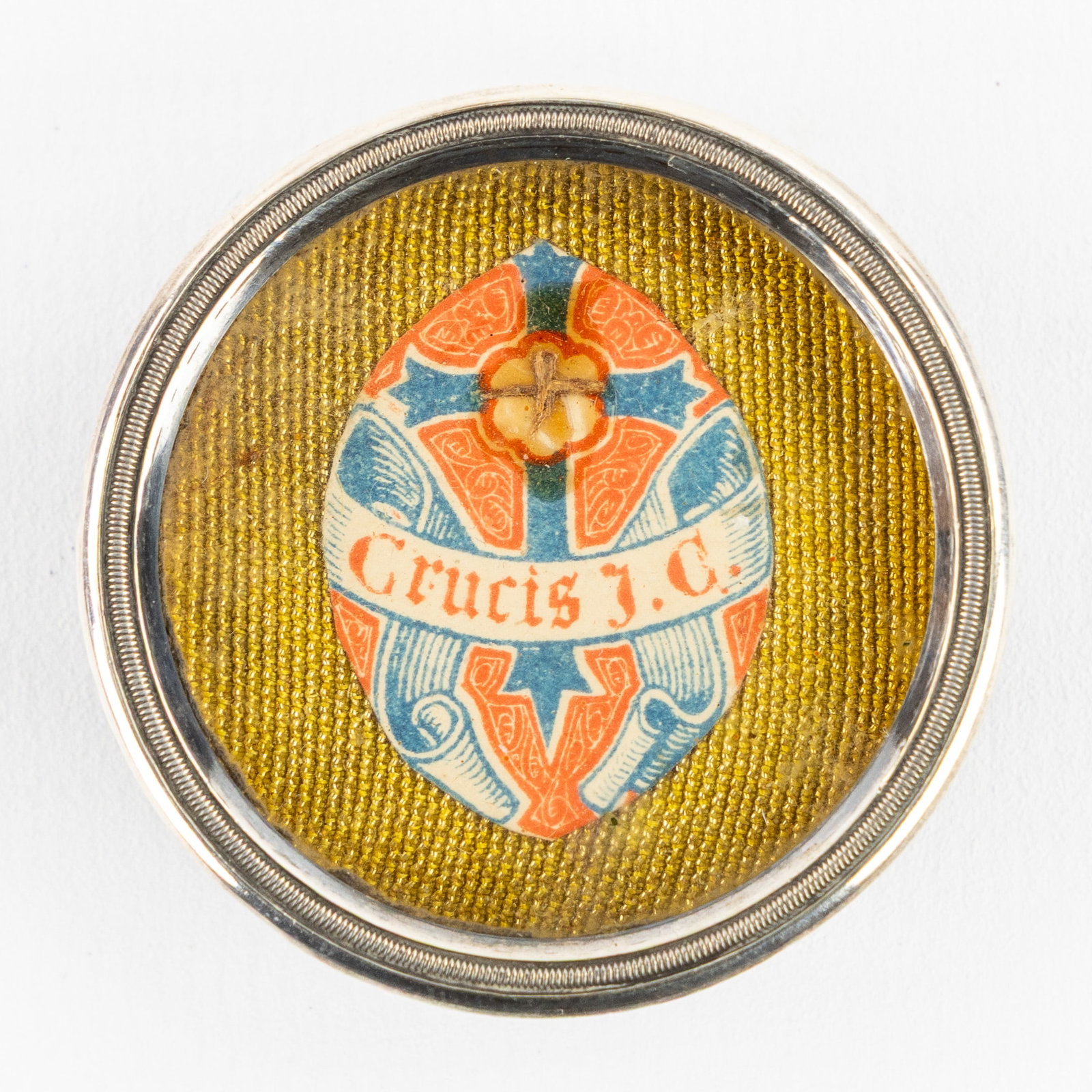 A sealed theca with a relic of the true cross.: A sealed theca with a relic of the true cross.