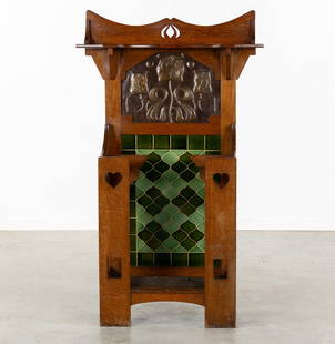 Norman and Stacey, an Umbrella Stand, Embossed Copper and Green Glazed Tiles. Art Nouveau, Circa: Norman and Stacey, an Umbrella Stand, Embossed Copper and Green Glazed Tiles. Art Nouveau, Circa 1910 Umbrella stand or cabinet.Decorated with copper panel with embossed floral decoration, and green