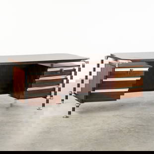 Ico Parisi (1916-1996) 'Executive Desk', a desk for MIM Roma, Italy, circa 1960.: Ico Parisi (1916-1996) 'Executive Desk', a desk for MIM Roma, Italy, circa 1960. Executive desk, design by Luisa & Ico Parisi, for MIM Roma, 1960s.Rosewood, black lacquered steel and polished