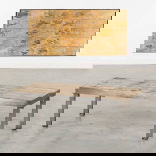 Roger Capron (1922-2006) 'Coffee table', ceramic and steel.: Roger Capron (1922-2006) 'Coffee table', ceramic and steel. a coffee table finished with ceramic tiles and imprints of leaves and ferns. The table base made of steel. Signed Capron,