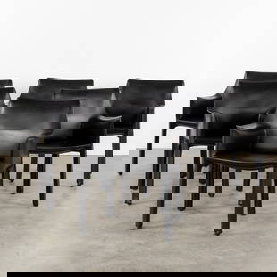 Mario Bellini (1935) 'Cab-413 Chairs' voor Cassina: Mario Bellini (1935) 'Cab-413 Chairs' voor Cassina 6 armchairs, model 'Cab'Black leather for Cassina. Signed. Dimensions:(W:58 x H:81 x L:50 cm)