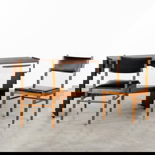 A mid-century desk with two matching chairs, circa 1970.: A mid-century desk with two matching chairs, circa 1970. Desk: 77 x 120 x 55 cm. Chairs: 84 x 45 x 46 cm. Dimensions:(W:120 x H:77 x L:55 cm)