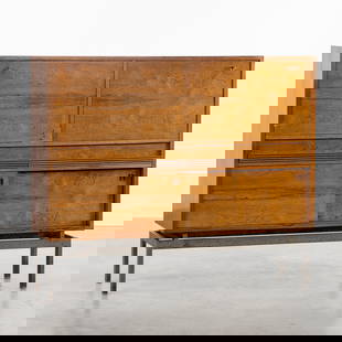 Emiel Veranneman (1924-2004) 'Futura', a Bar Cabinet.: Emiel Veranneman (1924-2004) 'Futura', a Bar Cabinet. Emile Veranneman for V-Form.Bar cabinet with two drop leaves, two drawers and two sliding doors.Rosewood veneer, mounted on a metal base.