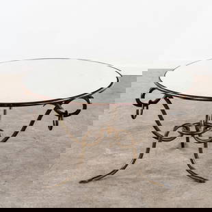 René Drouet (1899-1993) 'Coffee Table'.: René DROUET (1899-1993) 'Coffee Table'. Patinated metal and glass. Not signed. Dimensions:(W:84 x H:49 cm)