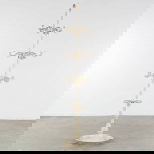 A large coat stand with umbrella holder, patinated cast iron.: A large coat stand with umbrella holder, patinated cast iron. White patinated cast iron.With umbrella holder and three four-armed coat stand levels. Dimensions:(W:59 x H:235 cm)