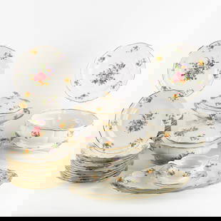 Limoges, a 42-piece Dinner Service with Floral Decors, for 12 people.: Limoges, a 42-piece Dinner Service with Floral Decors, for 12 people. Porcelain, with floral decoration.Marked 'Ancienne Fabrique Royale Limoges France'.12 dinner plates (D: 25 cm)12 soup plates (D: