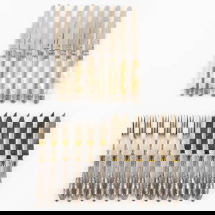 A Collection of Silver Cutlery, 8 Dessert knives and 12-piece Fish cutlery, France and Russia.: A Collection of Silver Cutlery, 8 Dessert knives and 12-piece Fish cutlery, France and Russia. Silver. Silver fish cutlery with gilding, 6 knives and 6 forks.Marked Russia, 84 zolotniki (standard