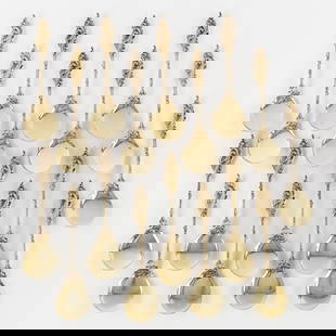 Wolfers Frères, a Set of 17 Vermeil Ice Cream Spoons, Louis XV style, Germany. Silver, 390g: Wolfers Frères, a Set of 17 Vermeil Ice Cream Spoons, Louis XV style, Germany. Silver. Gilded silver ice cream spoons, Louis XV style.Grade marked 800/1000.Marked for the German market with crescent