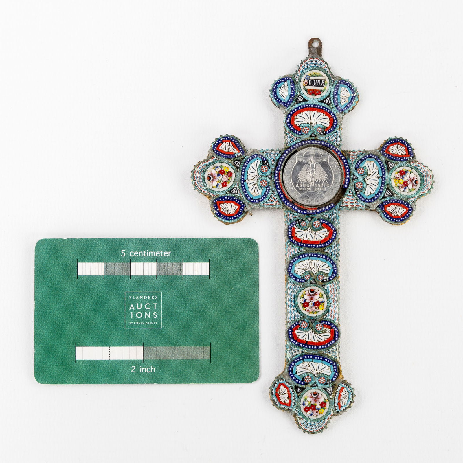 A Crucifix with Medallion 'Christ hanging on the Cross' (1933), finished with Micro Mosaic. (1 of 4)