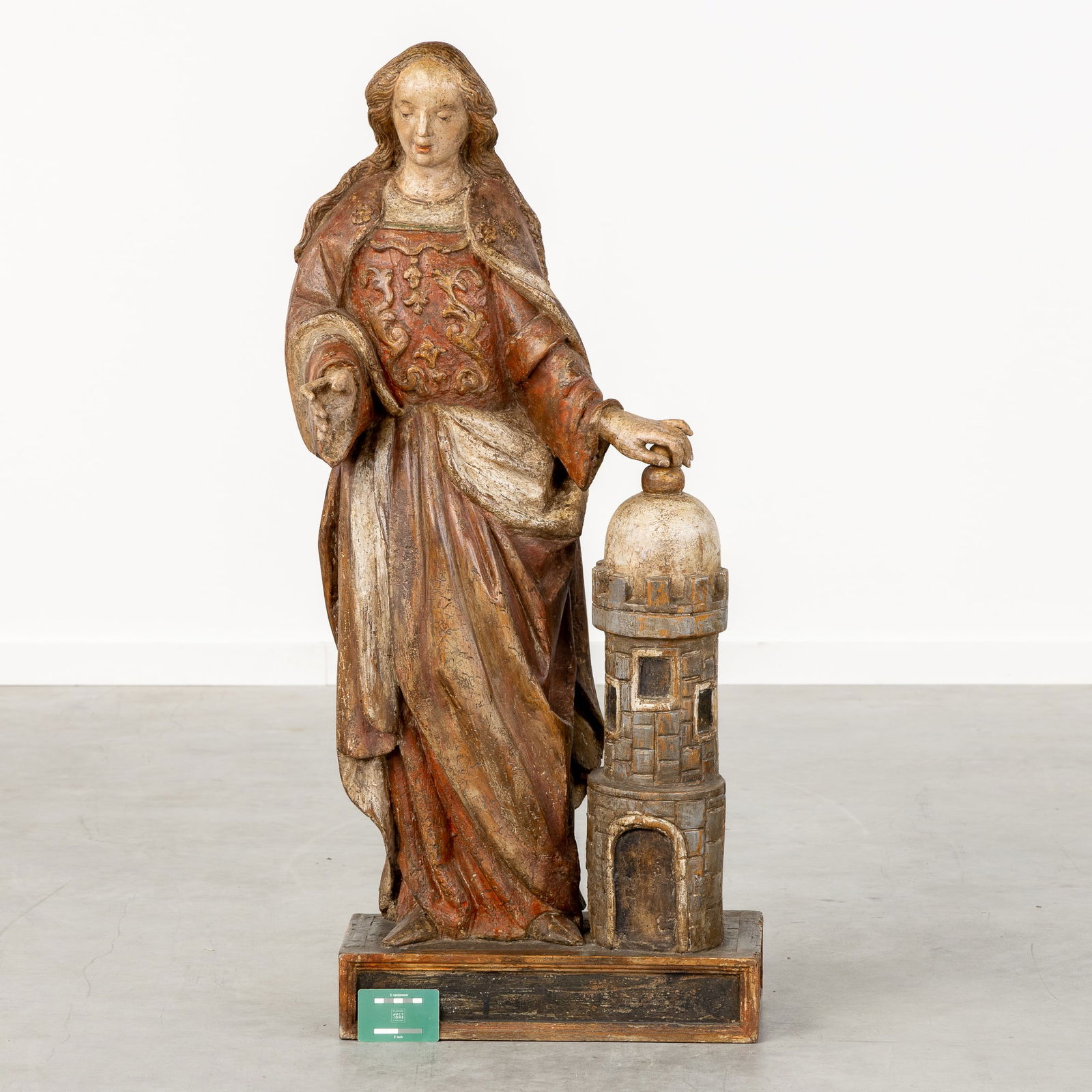 Saint Barbara, a Wood-sculptured and Polychrome Patinated Statue. 17th/18th C. (1 of 8)