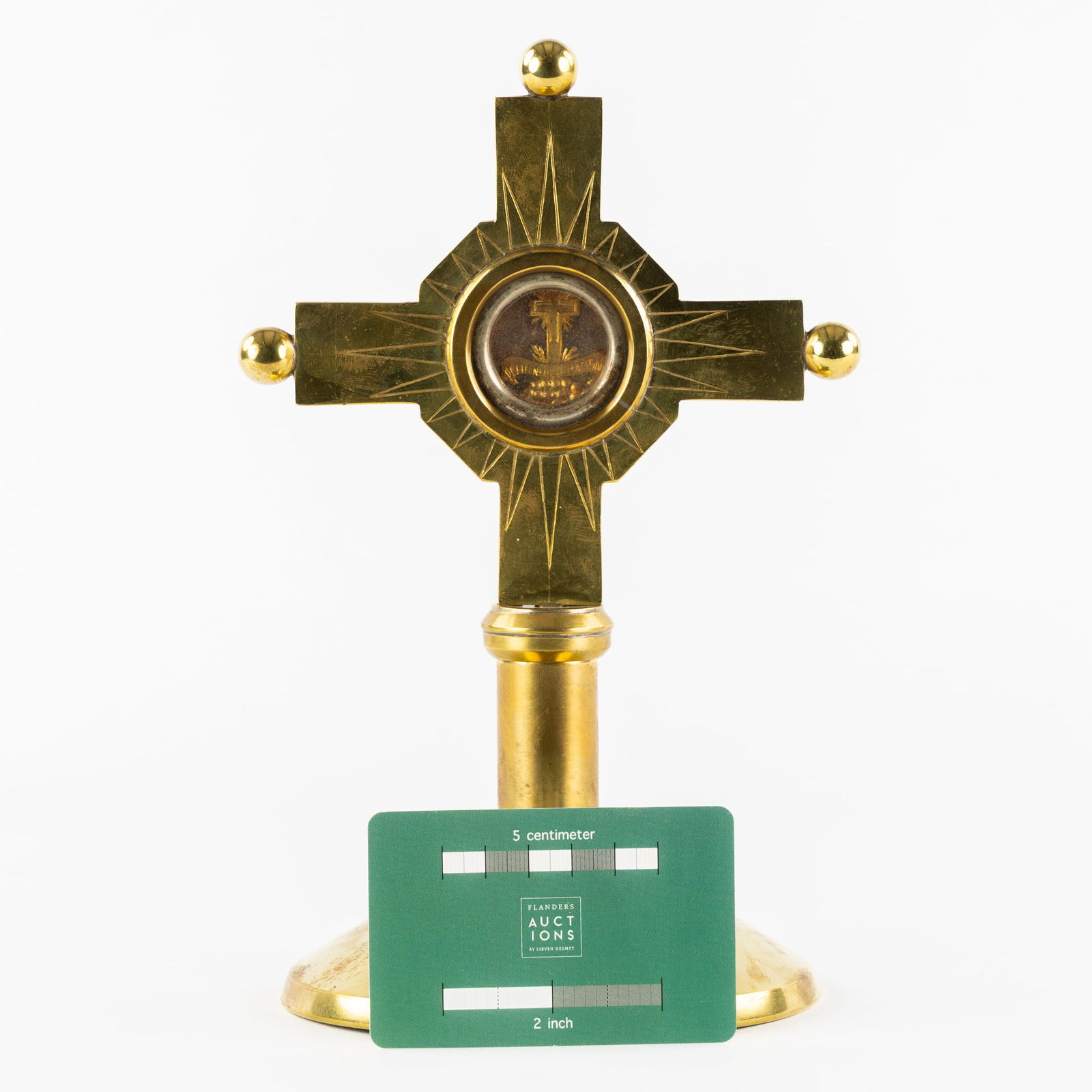 A Brass Reliquary Crucifix with Sealed Theca with Relic of the 'True Cross'. (1 of 7)