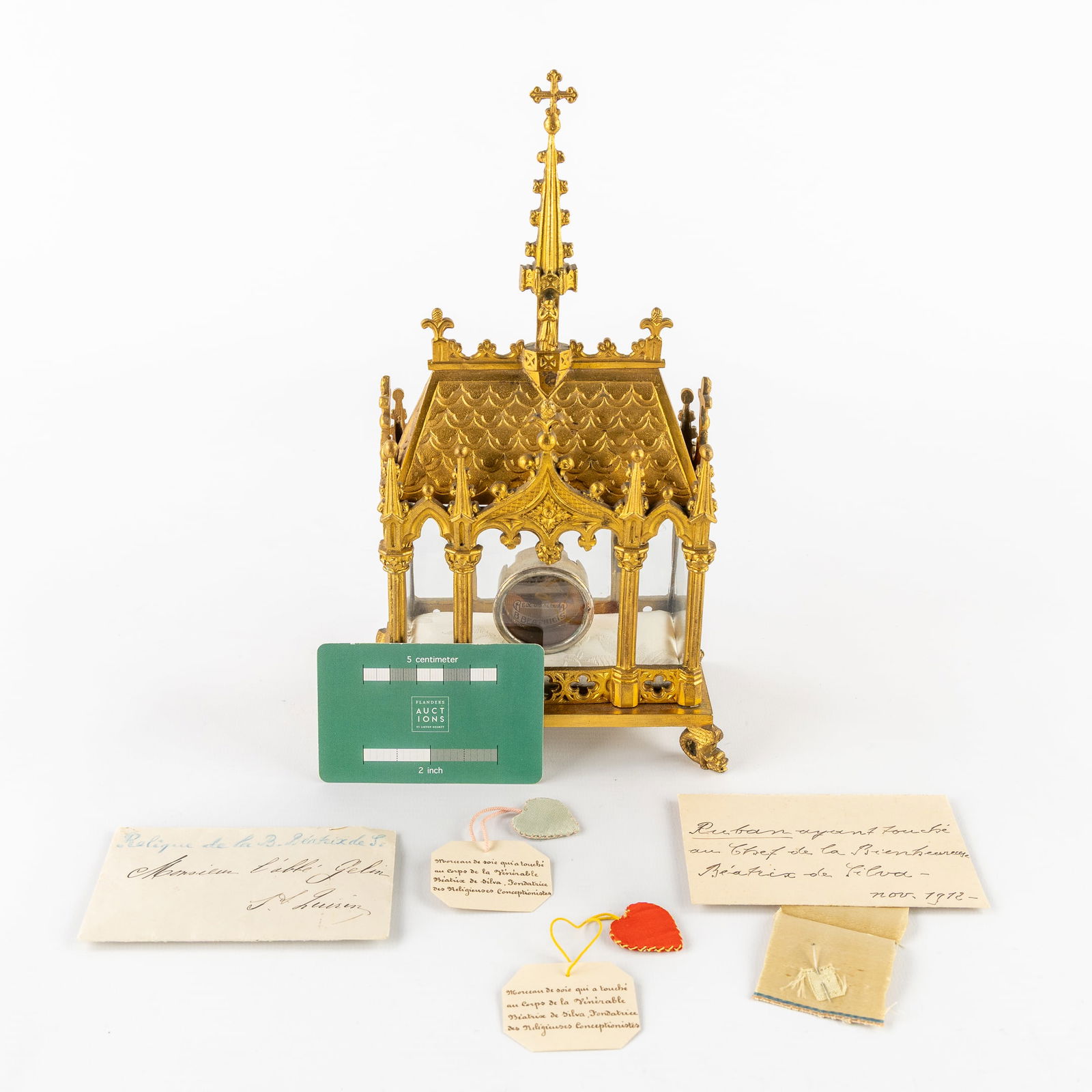 A Reliquary Shrine with a Relic of the Blessed Beatrice de Silva, Gilded Brass. Including the (1 of 9)