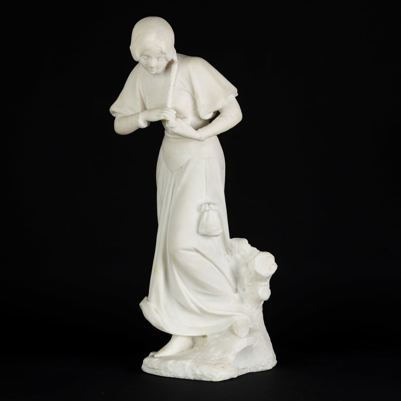 Julien Caussé (1869-1938) 'Lady with a young bird' sculptured marble. (1 of 9)