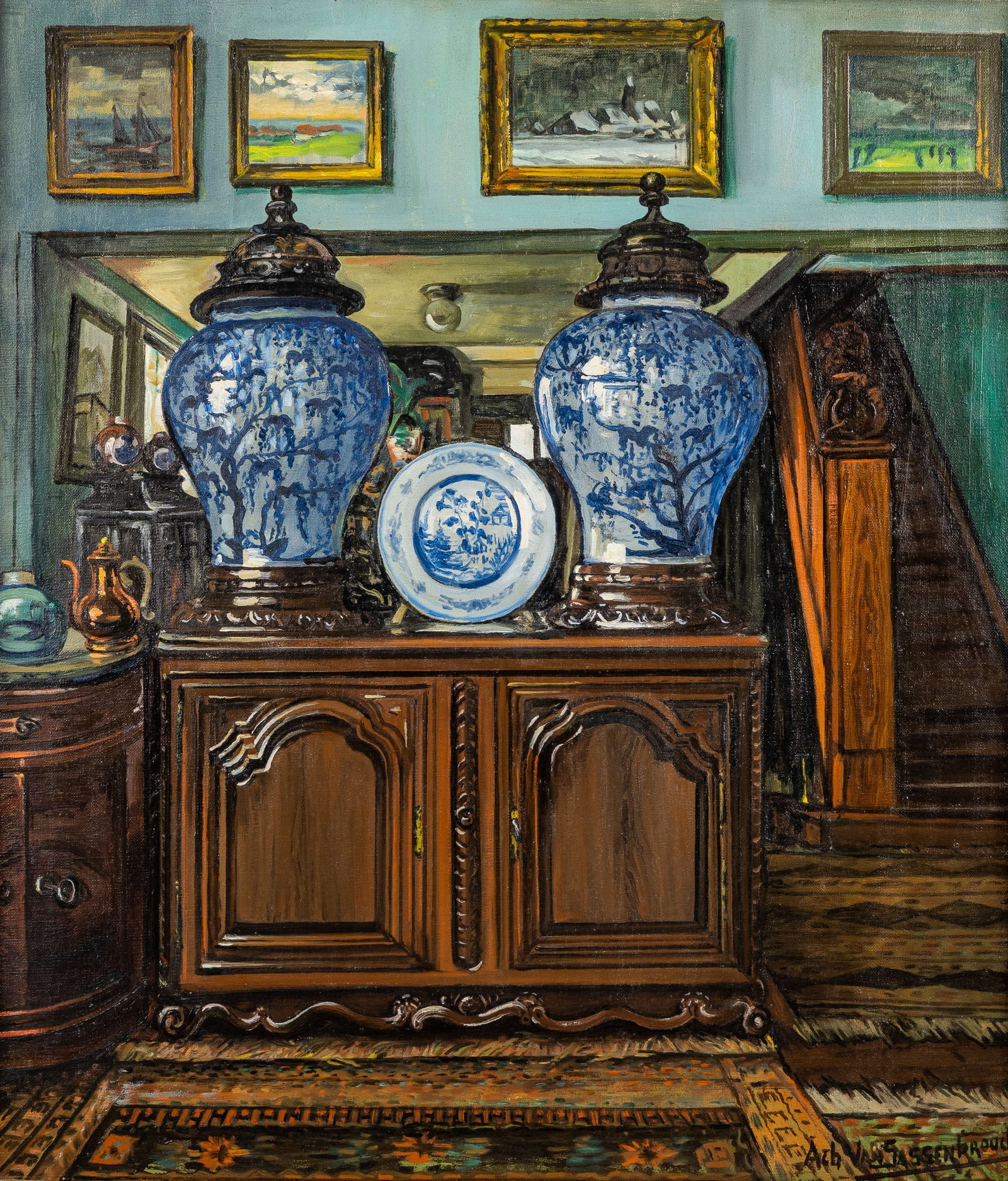 Achiel Van Sassenbrouck (1886-1979), 'Interior with Asian Porcelain': Achiel Van Sassenbrouck (1886-1979), 'Interior with Asian Porcelain' Oil on canvas. Signed lower right. (106 x 95 cm)