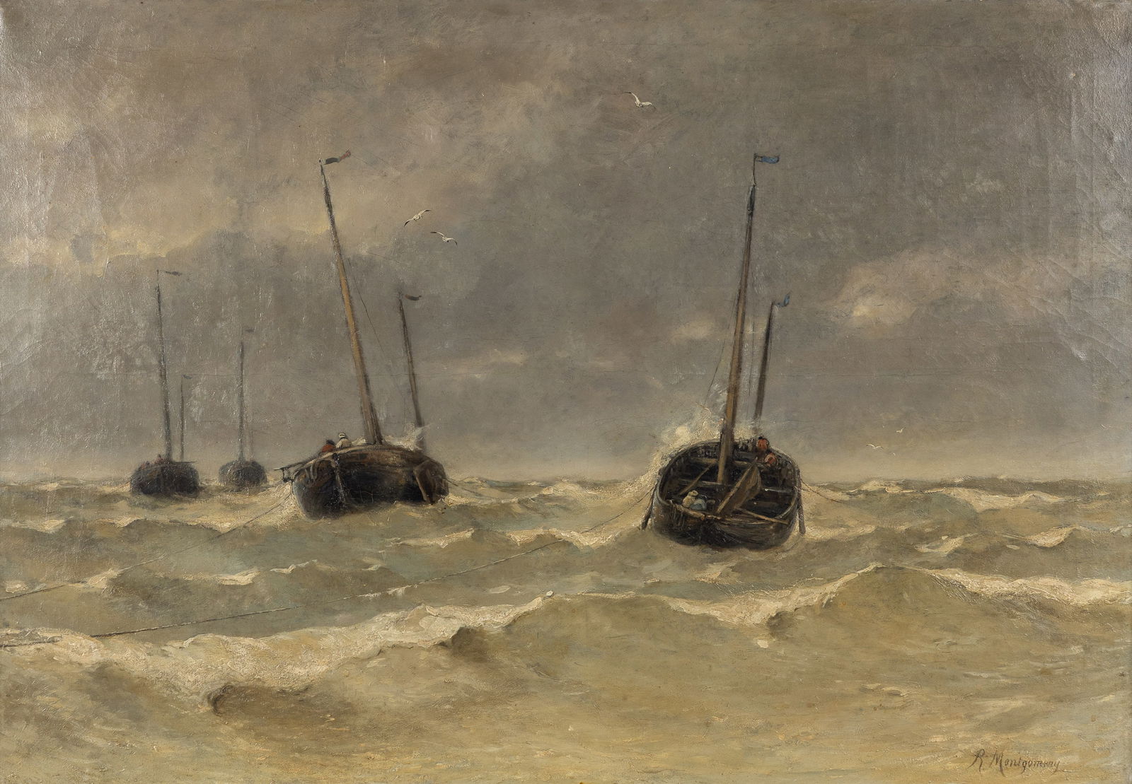 Robert Montgomery (1839-1893) 'Rough Sea' Oil on canvas.: Robert Montgomery (1839-1893) 'Rough Sea' Oil on canvas.