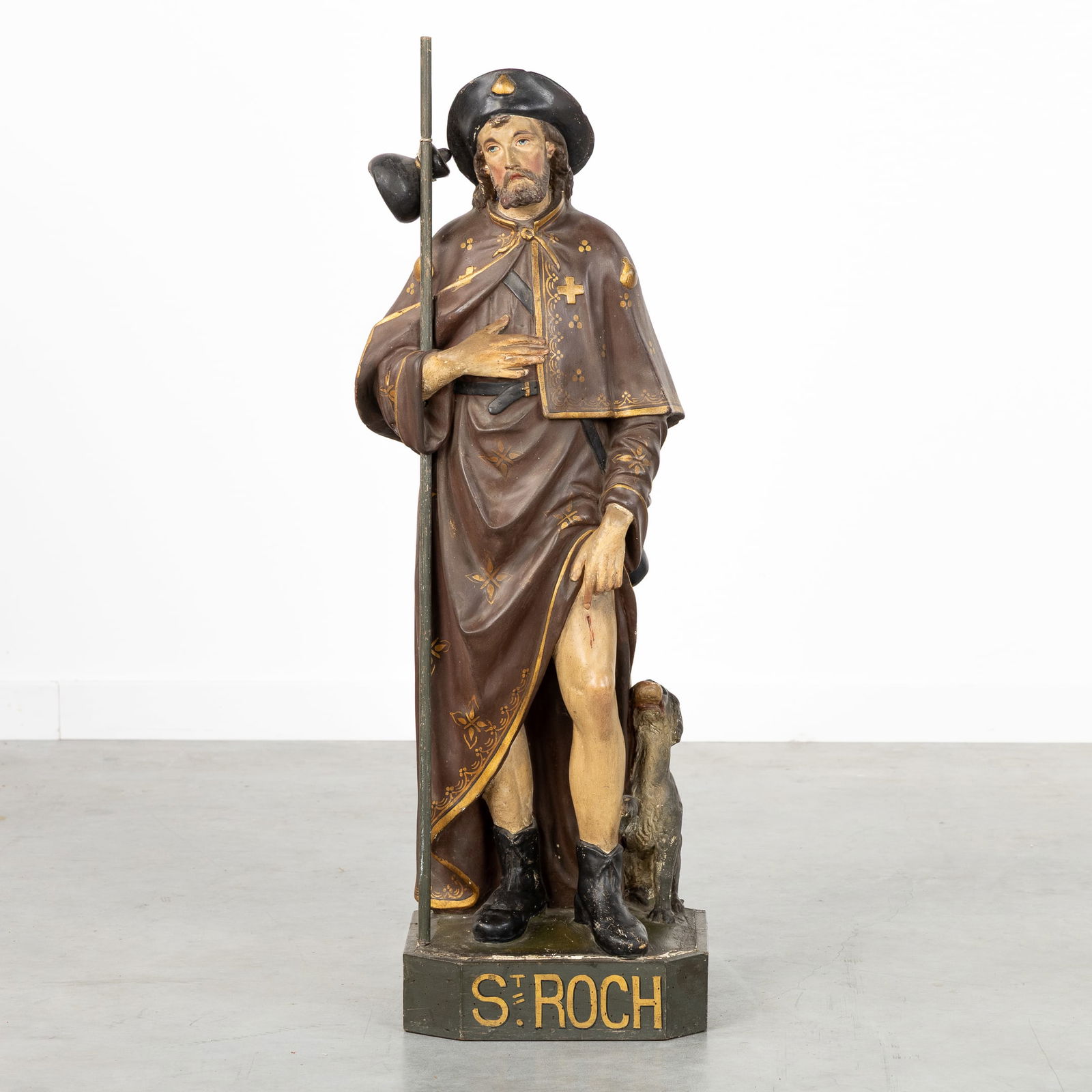 An antique sculpture of Saint Rochus, patinated plaster. Circa 1900. (1 of 7)