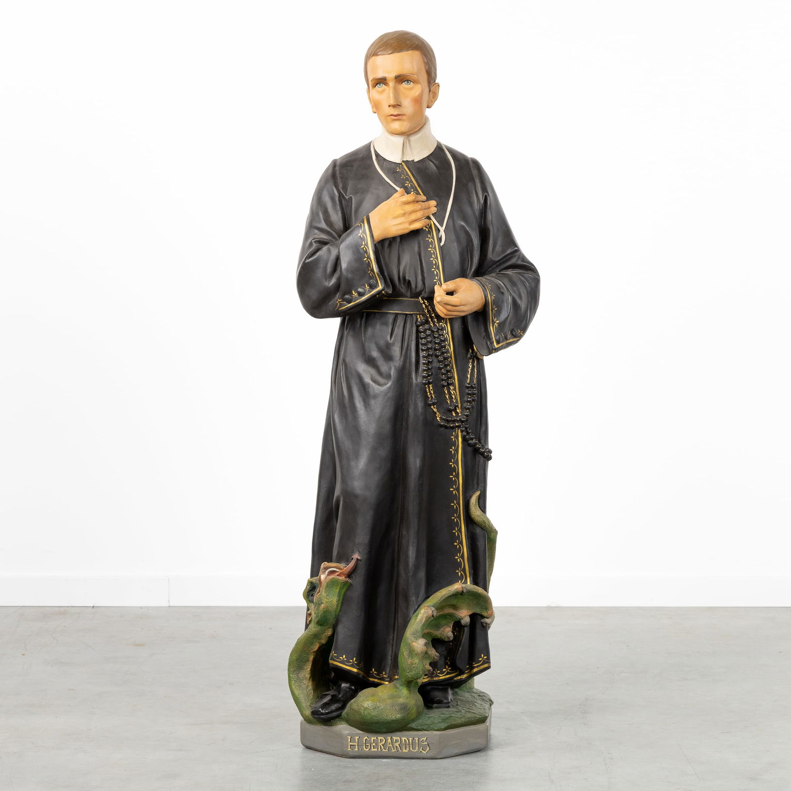 An antique sculpture of Saint Gerard of Majella, patinated plaster. (1 of 8)