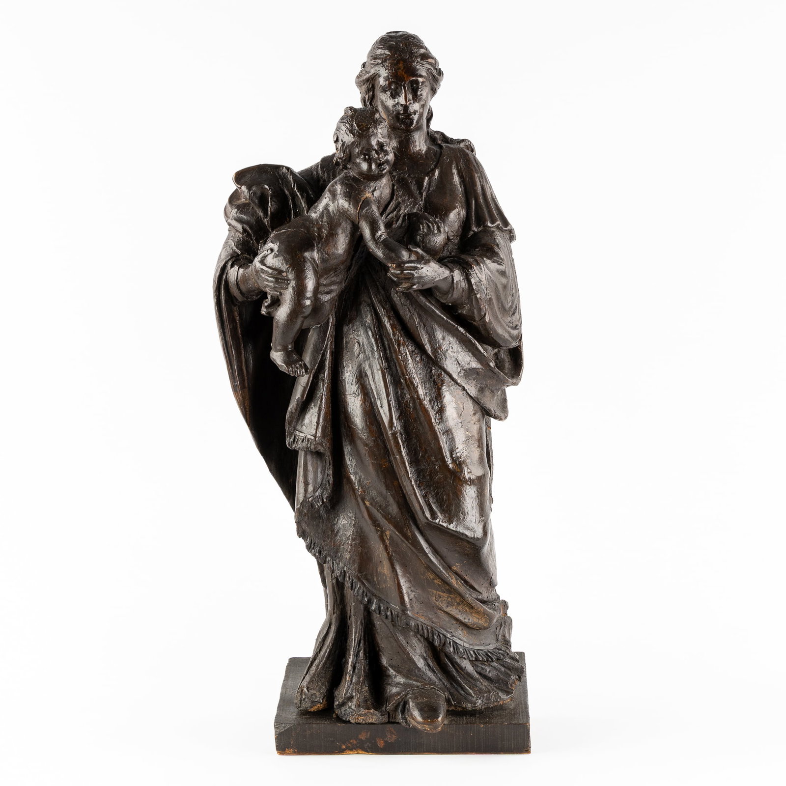 An Antique Wooden Sculpture, Madonna and Child, 18th/19th C.: An Antique Wooden Sculpture, Madonna and Child, 18th/19th century Sculptured wood.